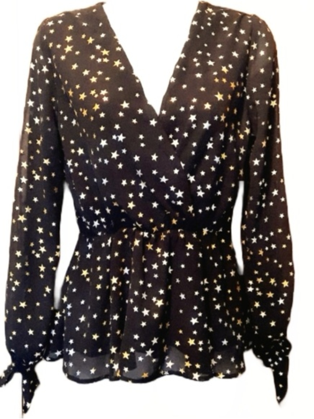 Lulu’s Black Star Print Wrap Blouse - Women Tops